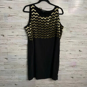 Jessica dress midi black gold chevron dress sheath sleeveless size  14